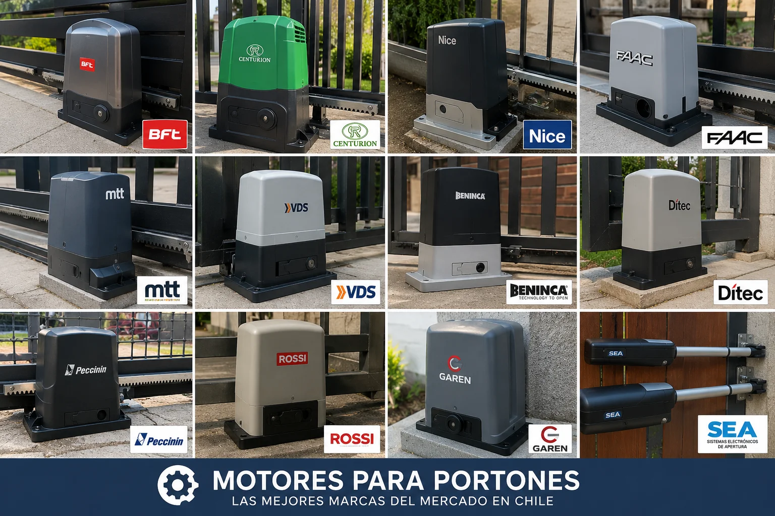 Motores para portones — BFT, Nice, FAAC, Beninca, Ditec, VDS, Peccinin, Rossi, Garen, SEA