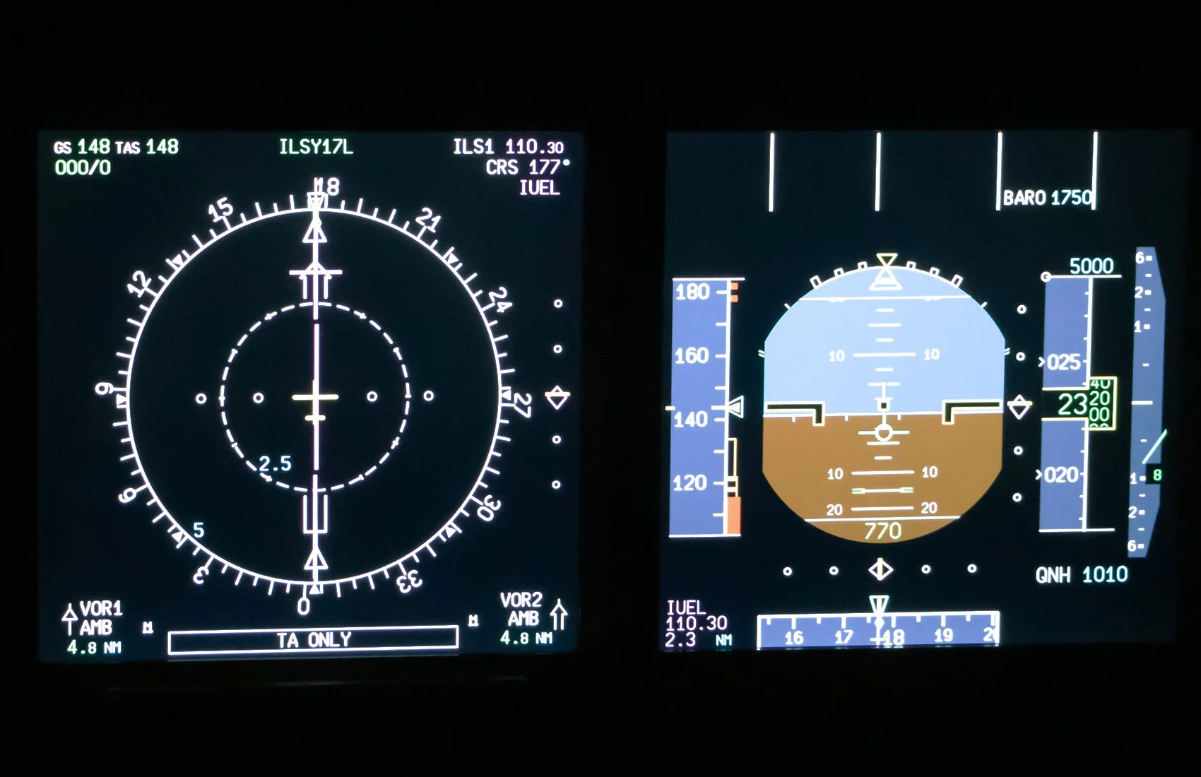 Instrumentos del simulador A320